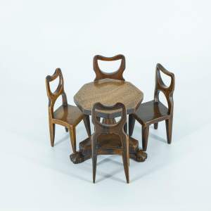 Lovely Vintage Miniature Wooden Table and Set of Four Chairs