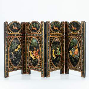 Very Nice Vintage Indo-Persian Hand-Painted Folding Table Screen