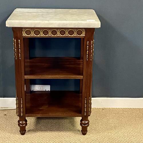 Early 20th Century Continental Marble Topped Walnut Side Table image-2