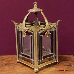 19th Century Brass and Stained Glass Lantern
