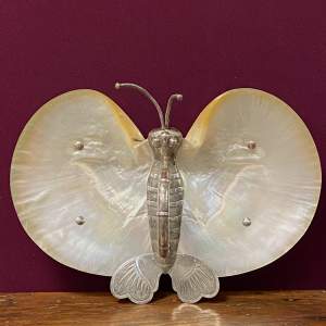 19th Century Chinese Silver Mounted Mother of Pearl Butterfly