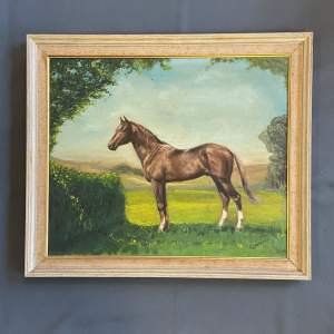 Framed Oil on Canvas Painting of a French Arab Horse