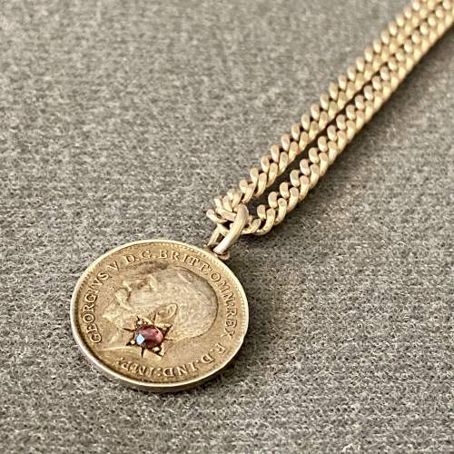 1911 Threepenny Coin with Inset Purple Stone Necklace image-1