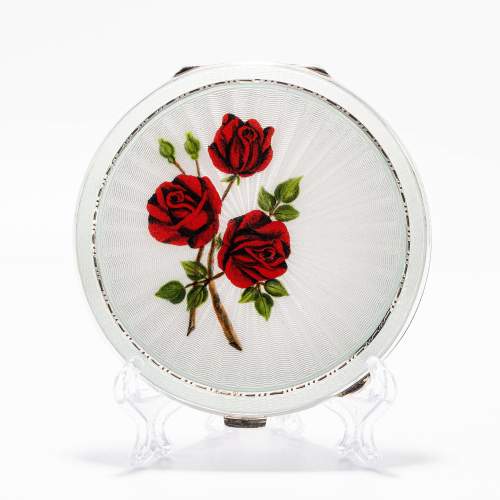 Lovely Vintage Sterling Silver and Guilloche Enamel Compact image-1