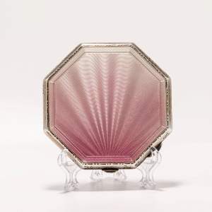 Lovely Vintage Sterling Silver and Pink Guilloche Enamel Compact