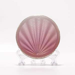 Very Nice Vintage Silver and Pink Guilloche Enamel Ladies Compact