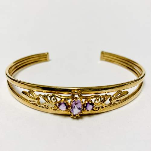 Vintage 9ct Gold Amethyst Cuff Bracelet image-1