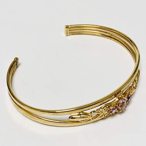 Vintage 9ct Gold Amethyst Cuff Bracelet image-2