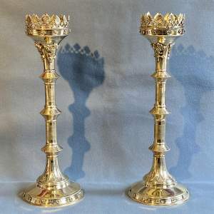 Pair of Gothic Style Brass Pricket Candlesticks