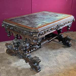 Large and Impressive Victorian Gothic Carved Oak Library Table
