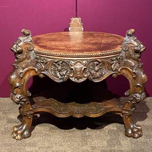 19th Century Carved Wooden and Leather Coffee Table