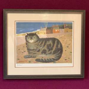 Cat on a Cornish Beach Limited Edition Signed Print - Mary Fedden