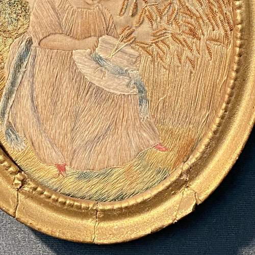 19th Century Silk Embroidery of Girl With Bonnet in a Wheat Field image-3