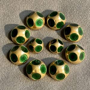 Art Deco Brass and Green Glass Buttons