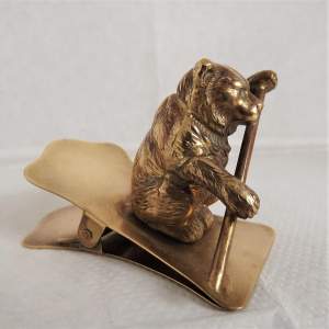 Edwardian French Brass Bear Desk Top Letter  Paper Clip