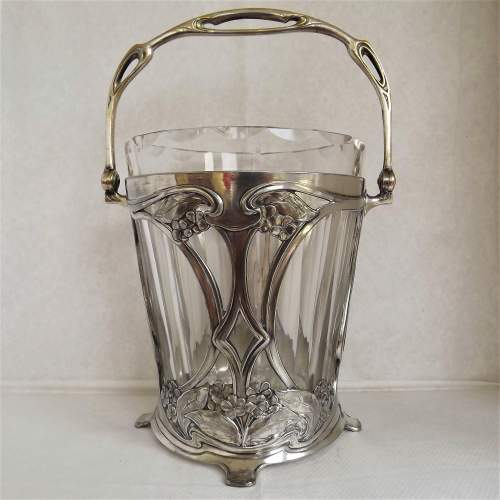 WMF Art Nouveau Fully Marked Silver Plate Glass Lined Ice Bucket image-1