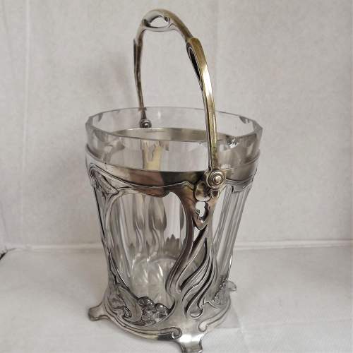 WMF Art Nouveau Fully Marked Silver Plate Glass Lined Ice Bucket image-3