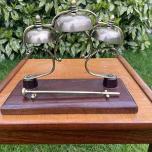 A Quality Porters Brass Three Bell On A Mahogany Stand
