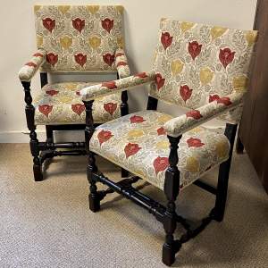 Pair of Oak Jacobean Style Armchairs