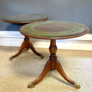 Pair of Circular Mahogany Leather Topped Tables