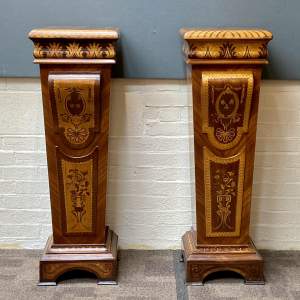 Pair of Italian Marquetry Inlaid Pedestals