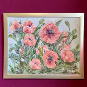 Framed Oil on Board of Pink Poppies by Winifred Pledger