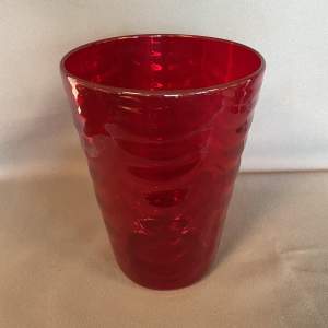 Large Whitefriars Ribbed Ruby Red Vase