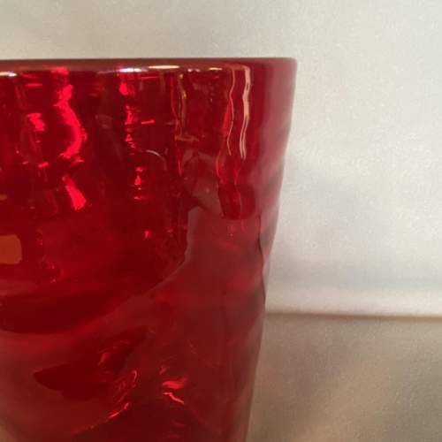 Large Whitefriars Ribbed Ruby Red Vase image-2