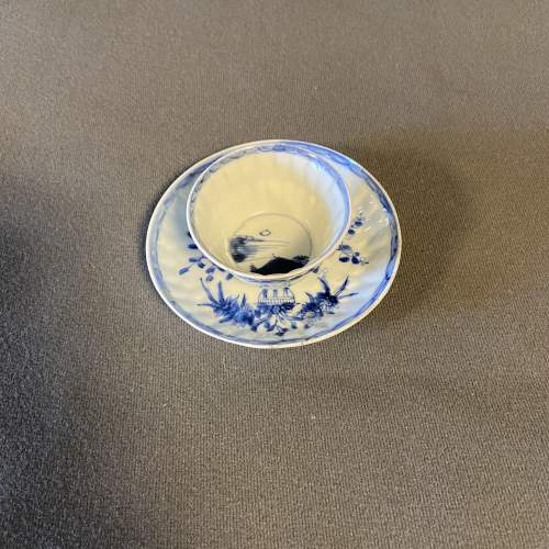 18th Century Blue and White Tea Bowl and Saucer image-1