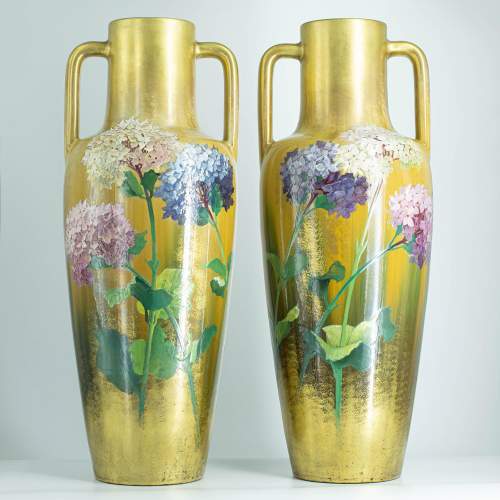 Fabulous Large Antique Pair French Clement Massier Vases image-1