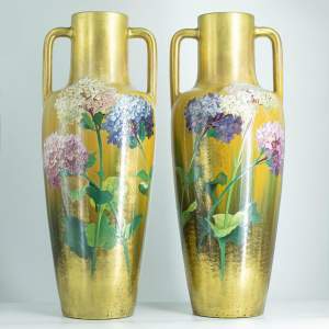 Fabulous Large Antique Pair French Clement Massier Vases