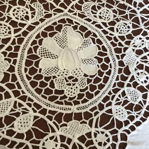 Extra Long Linen and Lace Tablecloth - 128in x 65in image-1