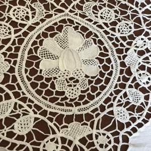Extra Long Linen and Lace Tablecloth - 128in x 65in