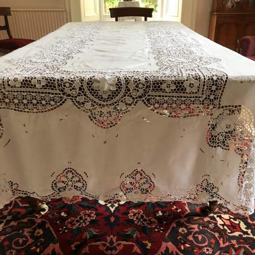 Extra Long Linen and Lace Tablecloth - 128in x 65in image-3
