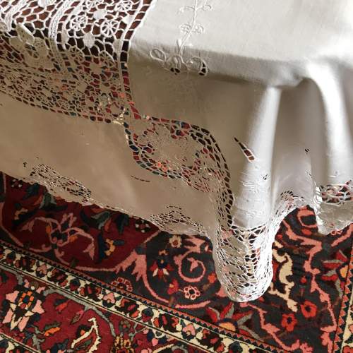 Extra Long Linen and Lace Tablecloth - 128in x 65in image-4