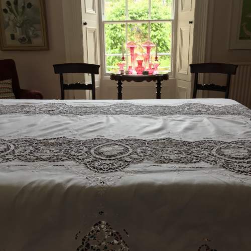 Extra Long Linen and Lace Tablecloth - 128in x 65in image-6