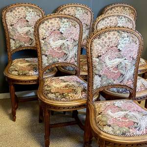 Set of Six French Walnut Upholstered Side Chairs