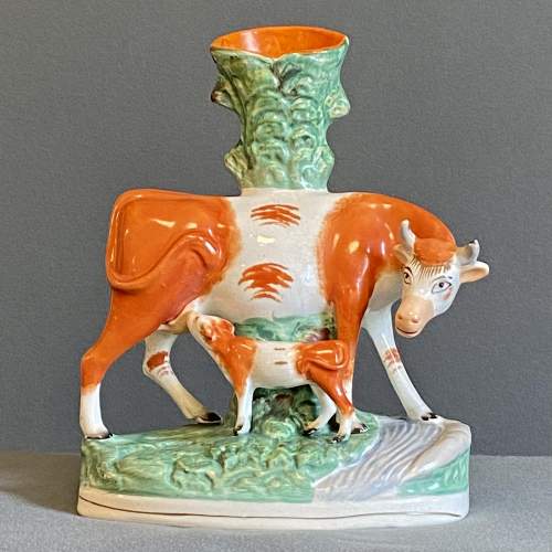 Victorian Staffordshire Cow and Calf Group Vase image-1