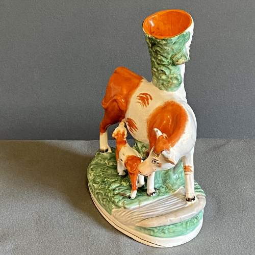 Victorian Staffordshire Cow and Calf Group Vase image-4