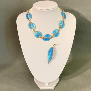 Danish Blue Enamel Necklace & Brooch