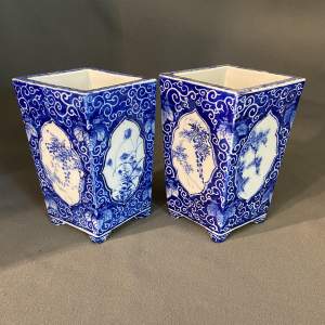 Japanese Arita Pair Of Blue & White Porcelain Vases