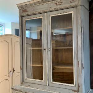 French Painted 1920s Glazed Cupboard Bookcase