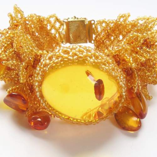 Vintage 1970s Handmade Faux Amber Costume Bracelet image-6