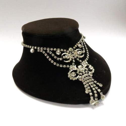 Vintage 1950s Paste Rhinestone Statement Costume Necklace image-1