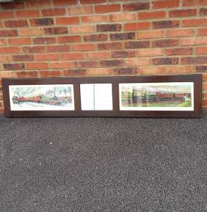 Rare LMS Railway Carriage Panel with Two Prints and a Mirror