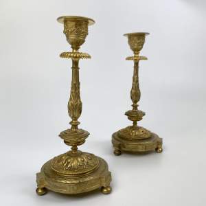 Pair French Gilt Ormolu Candlesticks - Late 19th Century