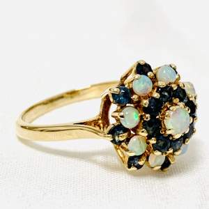 Vintage 9ct Gold Opal and Sapphire Cluster Ring