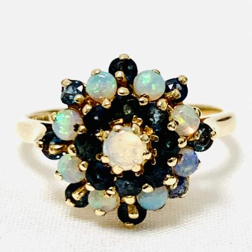 Vintage 9ct Gold Opal and Sapphire Cluster Ring image-2