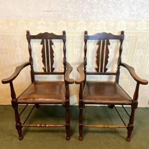 Pair of 20th Century Oak Carver Chairs