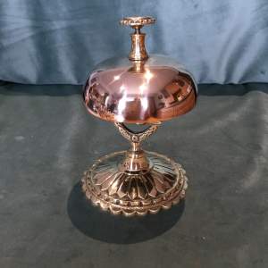 A Large Victorian Brass Desk Top Bell with a Decorative Base